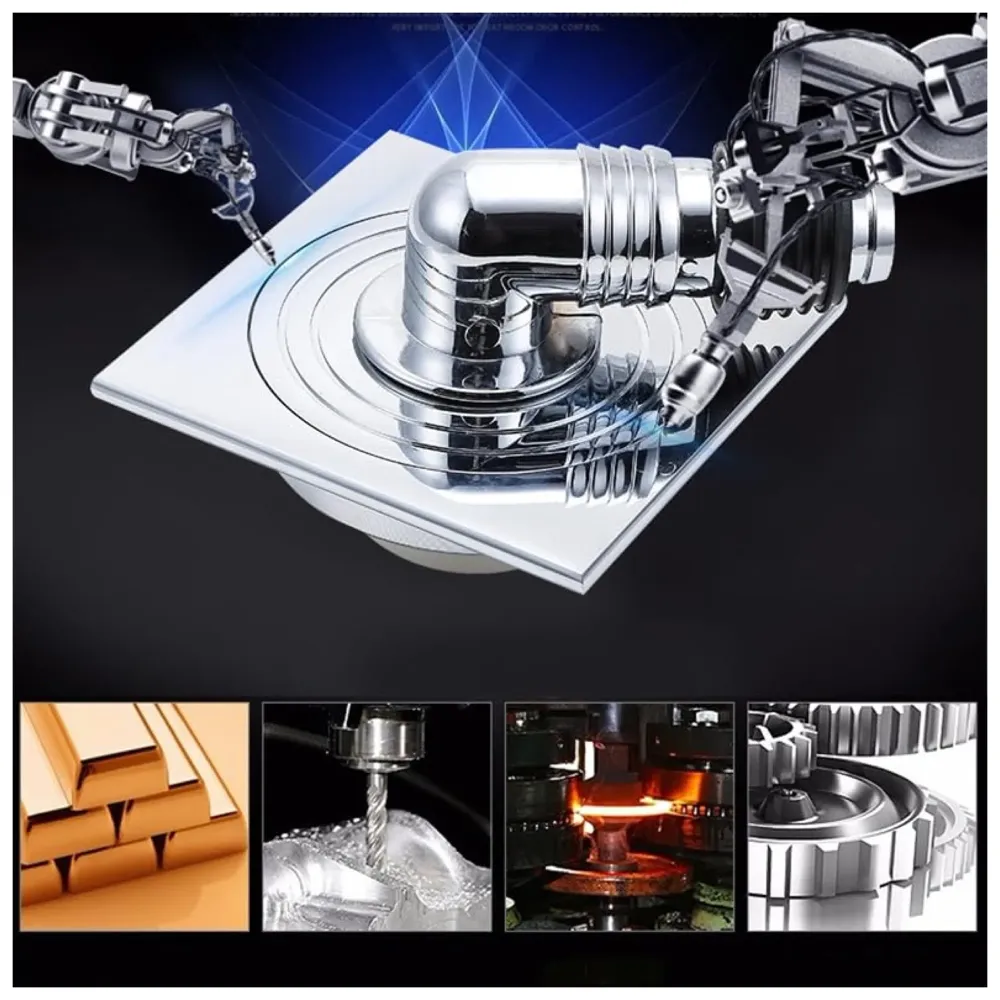 AQUAKART 4 x 4 Inch Washing Machine and Dish Washer Floor Drain - Silver with Chrome Finish - Floor Trap for Bathroom, Kitchen - Anti Clogging & Anti Pests. - 4