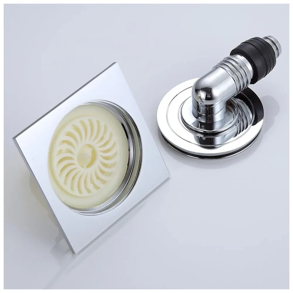 4 x 4 Inch Washing Machine and Dish Washer Floor Drain - Silver with Chrome Finish - Floor Trap for Bathroom, Kitchen - Anti Clogging & Anti Pests.