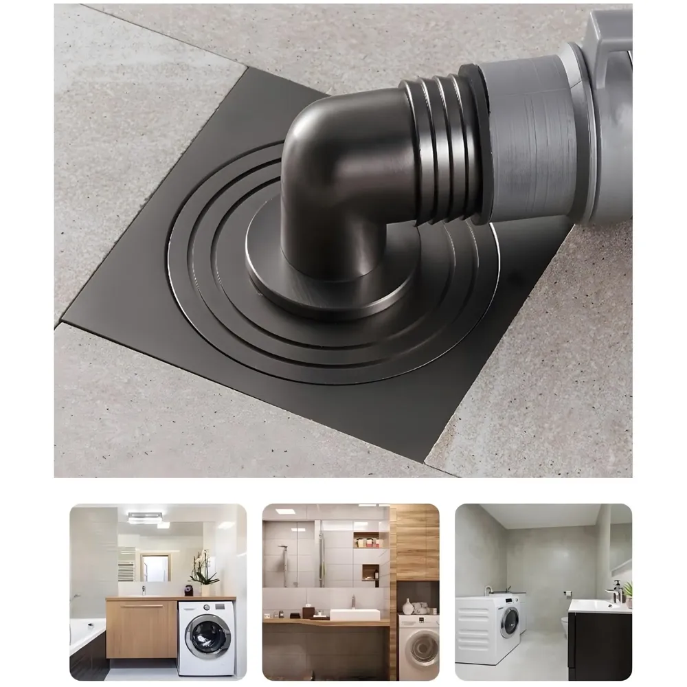 Grey 4 x 4 Inch Washing Machine and Dish Washer Floor Drain - Grey Finish - Floor Trap for Bathroom, Kitchen - Anti Clogging & Anti Pests.- 10 cm x 10 cm