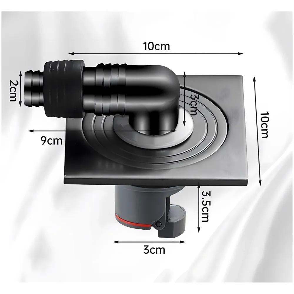 Grey 4 x 4 Inch Washing Machine and Dish Washer Floor Drain - Grey Finish - Floor Trap for Bathroom, Kitchen - Anti Clogging & Anti Pests.- 10 cm x 10 cm