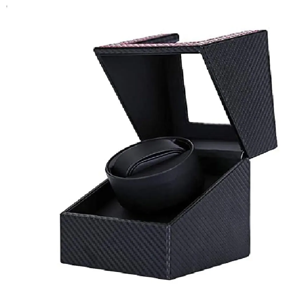 Unisex Luxury Automatic Single Watch Winder With Quiet Motor, In Black Leather, Ac Adapter Or Battery Powered Watch Box Case, Analog-Digital