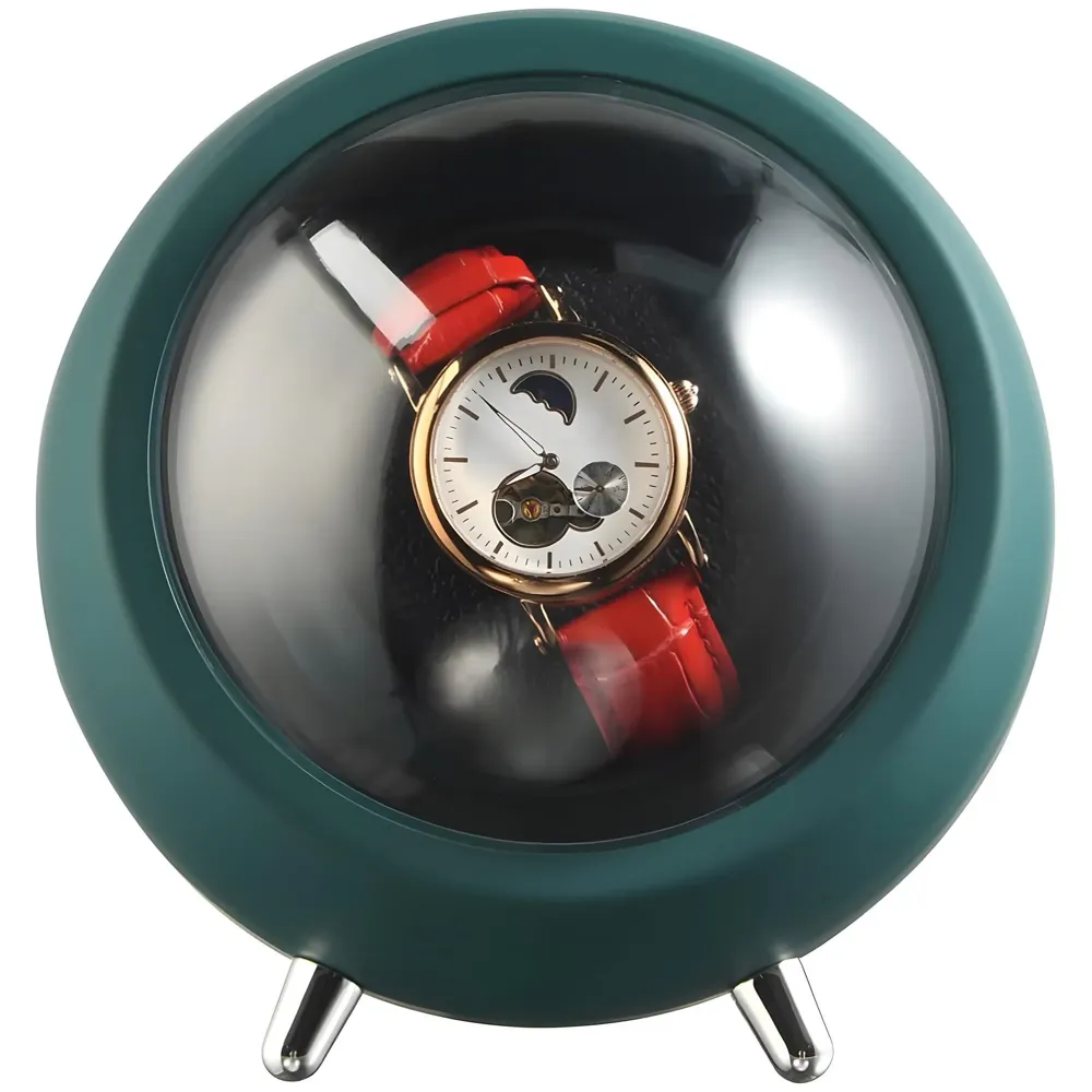 Automatic Watch Winder Box, Watch Case with Quiet Motor, Single Watch Winder, 2 Rotation Modes, for Automatic Watches, Mechanical Watch Winding - Green 15Cm x 14Cm