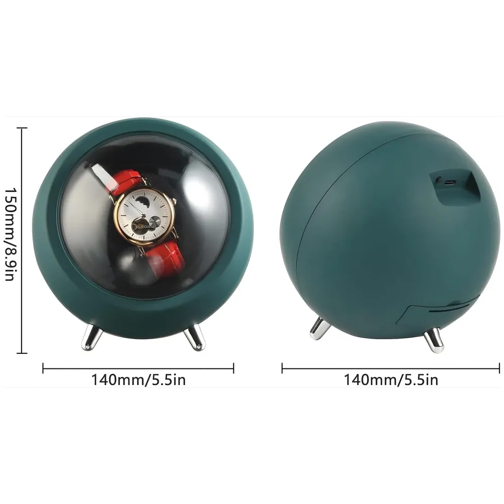 Automatic Watch Winder Box, Watch Case with Quiet Motor, Single Watch Winder, 2 Rotation Modes, for Automatic Watches, Mechanical Watch Winding - Green 15Cm x 14Cm