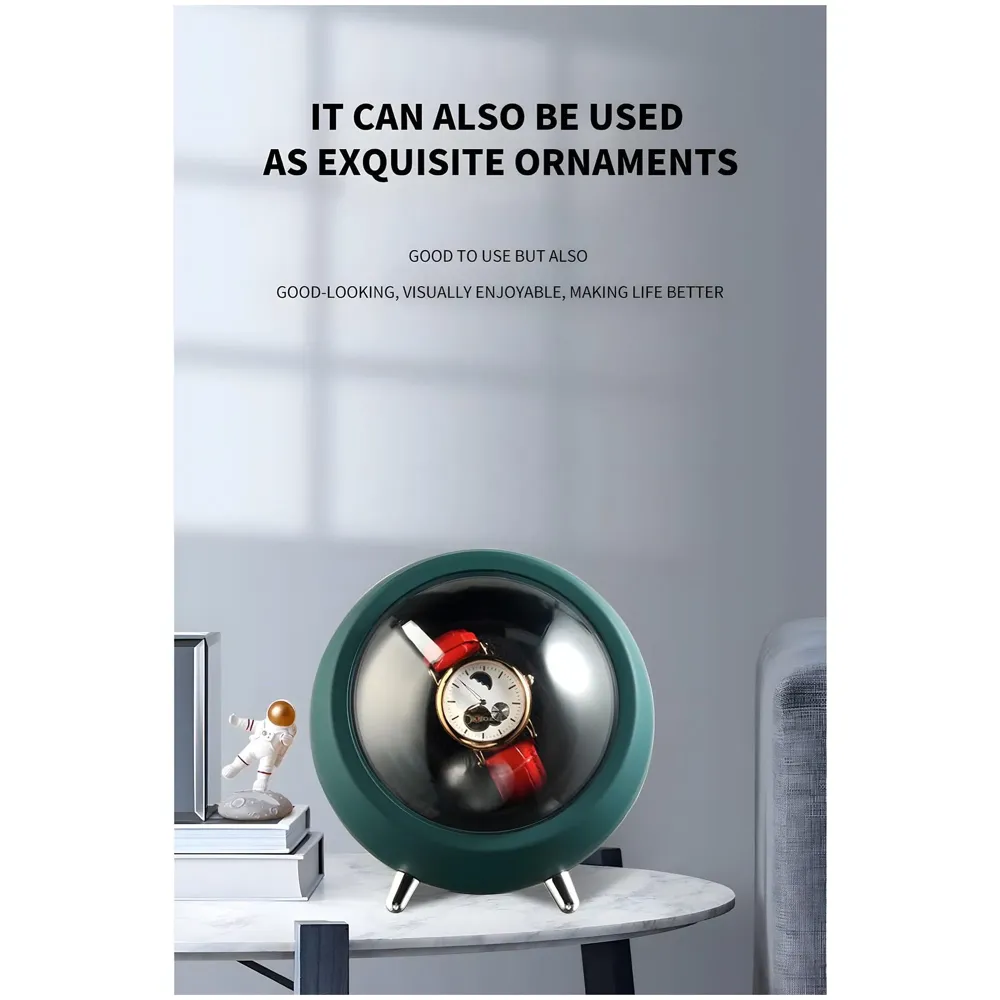 Automatic Watch Winder Box, Watch Case with Quiet Motor, Single Watch Winder, 2 Rotation Modes, for Automatic Watches, Mechanical Watch Winding - Green 15Cm x 14Cm