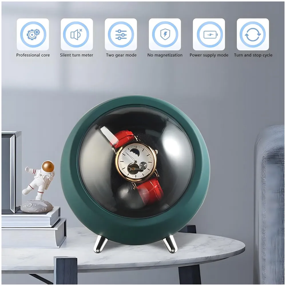 Automatic Watch Winder Box, Watch Case with Quiet Motor, Single Watch Winder, 2 Rotation Modes, for Automatic Watches, Mechanical Watch Winding - Green 15Cm x 14Cm