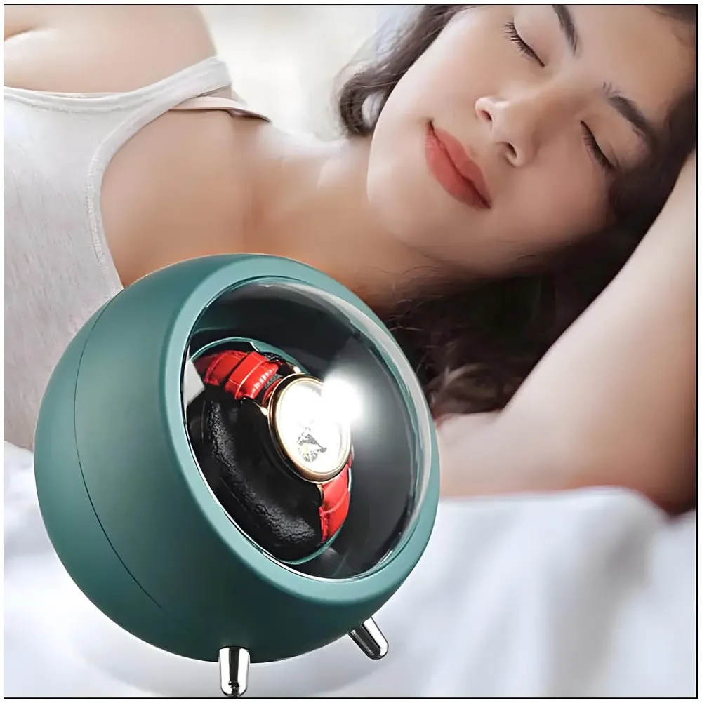 Automatic Watch Winder Box, Watch Case with Quiet Motor, Single Watch Winder, 2 Rotation Modes, for Automatic Watches, Mechanical Watch Winding - Green 15Cm x 14Cm