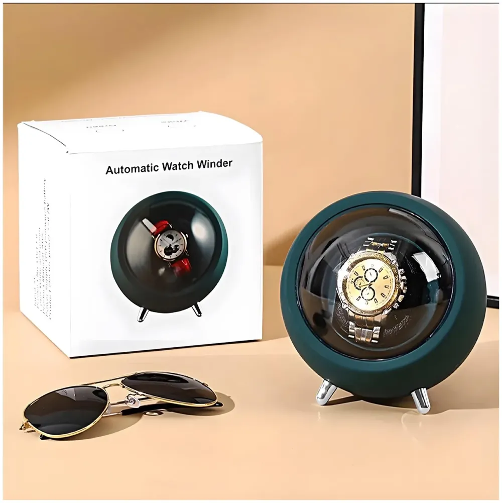 Automatic Watch Winder Box, Watch Case with Quiet Motor, Single Watch Winder, 2 Rotation Modes, for Automatic Watches, Mechanical Watch Winding - Green 15Cm x 14Cm