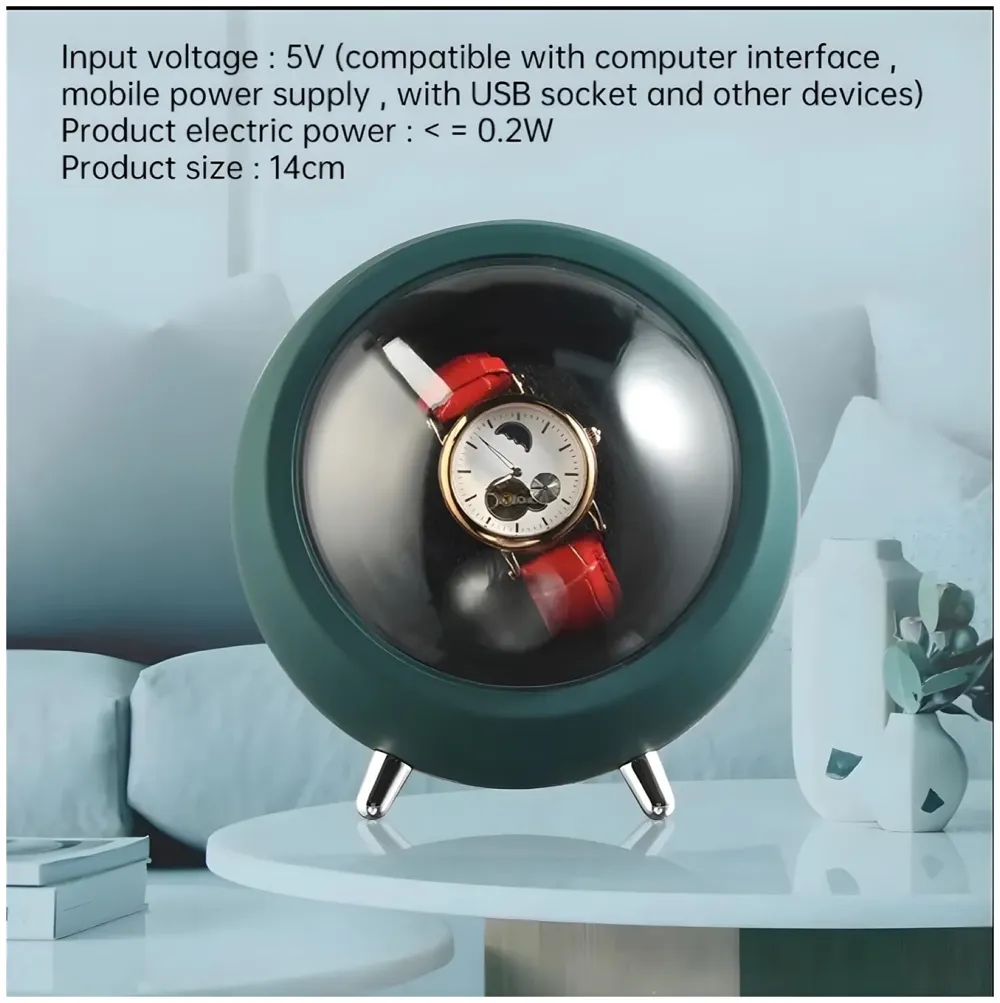 Automatic Watch Winder Box, Watch Case with Quiet Motor, Single Watch Winder, 2 Rotation Modes, for Automatic Watches, Mechanical Watch Winding - Green 15Cm x 14Cm