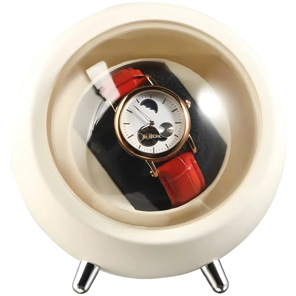 Automatic Watch Winder Box, Watch Case with Quiet Motor, Single Winder, 2 Rotation Modes, for Automatic Watches, Mechanical Watch Winding - White 15Cm x 14Cm
