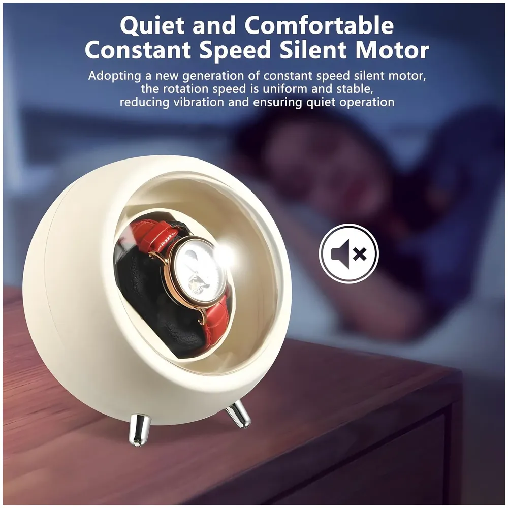 Automatic Watch Winder Box, Watch Case with Quiet Motor, Single Winder, 2 Rotation Modes, for Automatic Watches, Mechanical Watch Winding - White 15Cm x 14Cm