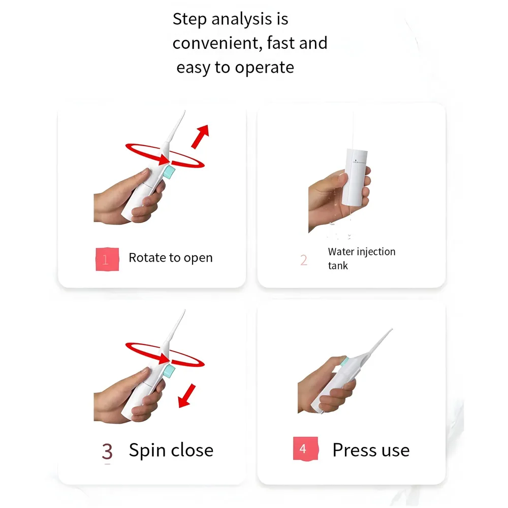 Portable Water Flosser – Manual Hand Powered Dental Water Jet & Oral Irrigator – Waterproof Travel Tooth Cleaner for Teeth and Gums - 4
