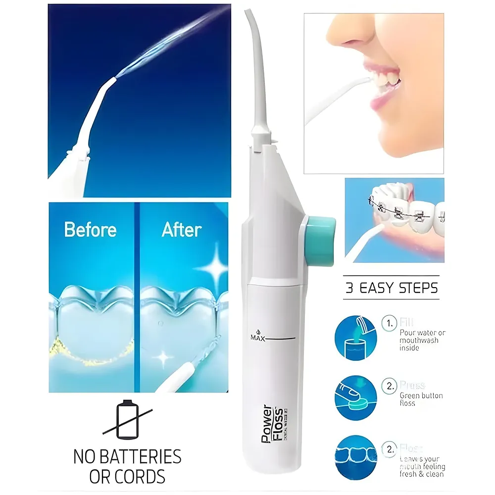 Portable Water Flosser – Manual Hand Powered Dental Water Jet & Oral Irrigator – Waterproof Travel Tooth Cleaner for Teeth and Gums Premium