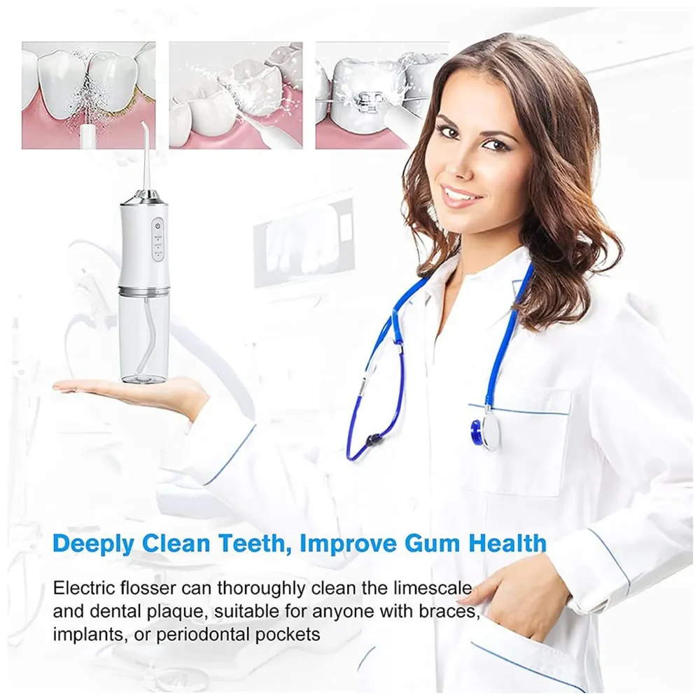 Water Flosser Portable Dental Water Jet Oral Teeth Irrigator Waterproof Tooth Cleaner Water Flosser Oral Flosser 3 Modes And 4 Nozzels 220 ML - 3