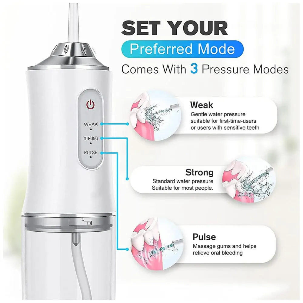 Water Flosser Portable Dental Water Jet Oral Teeth Irrigator Waterproof Tooth Cleaner Water Flosser Oral Flosser 3 Modes And 4 Nozzels 220 ML - 5