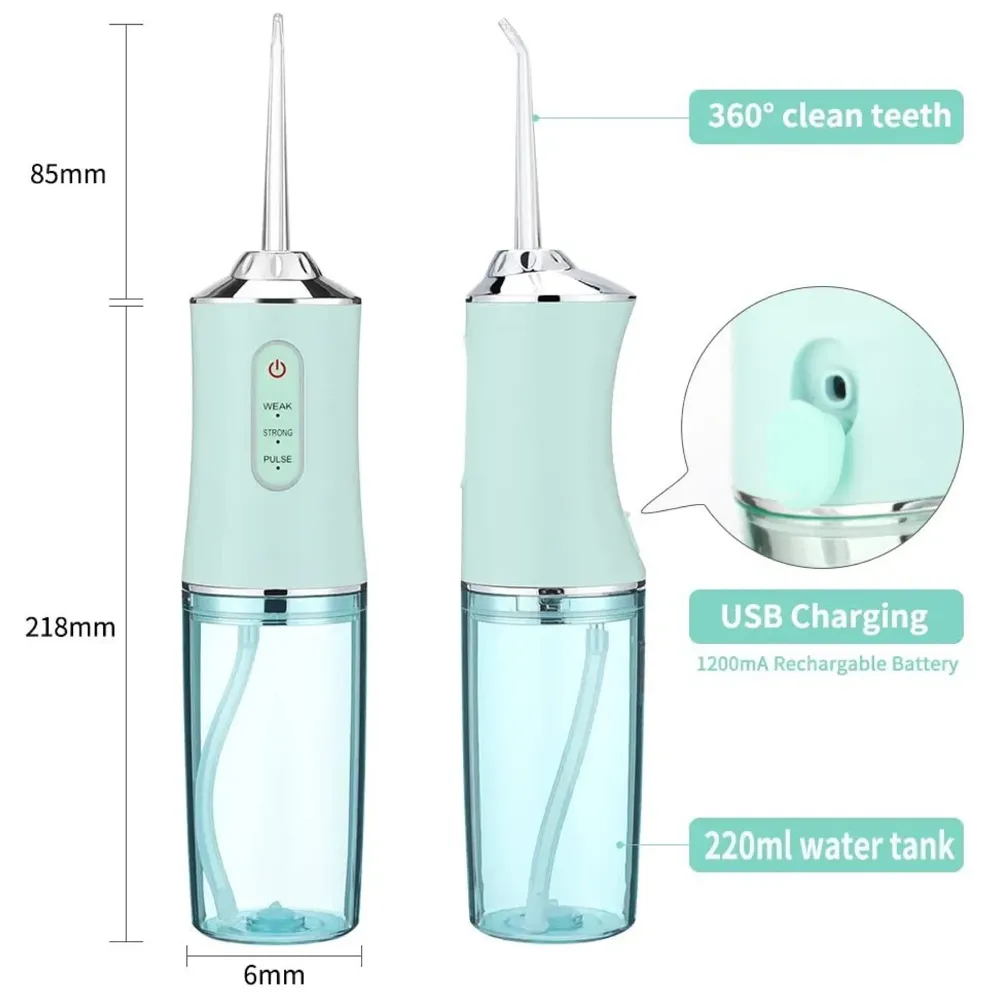 Water Flosser Portable Dental Water Jet Oral Teeth Irrigator Waterproof Tooth Cleaner Water Flosser Oral Flosser 3 Modes And 4 Nozzels 220 ML - 8