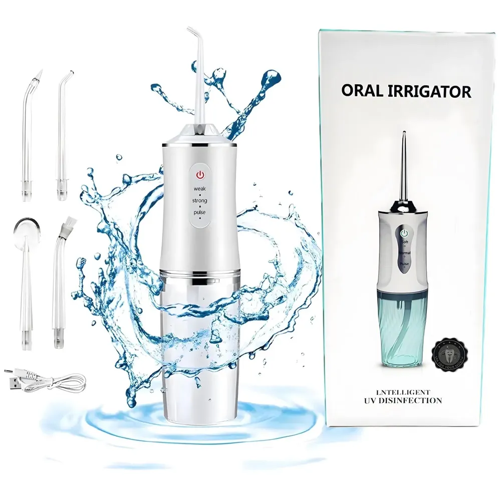 Water Flosser Portable Dental Water Jet Oral Teeth Irrigator Waterproof Tooth Cleaner Water Flosser Oral Flosser 3 Modes And 4 Nozzels 220 ML