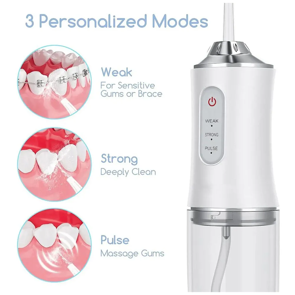 Water Flosser Portable Dental Water Jet Oral Teeth Irrigator Waterproof Tooth Cleaner Water Flosser Oral Flosser 3 Modes And 4 Nozzels 220 ML