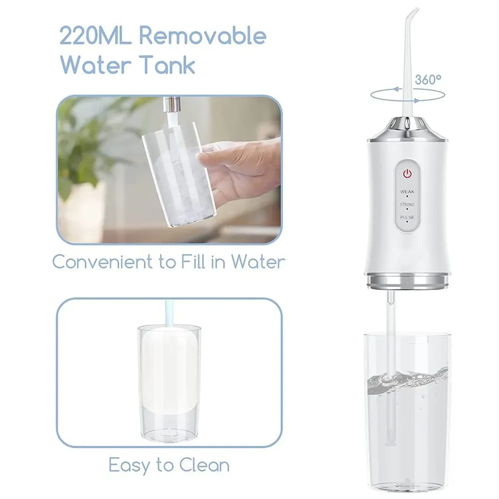 Water Flosser Portable Dental Water Jet Oral Teeth Irrigator Waterproof Tooth Cleaner Water Flosser Oral Flosser 3 Modes And 4 Nozzels 220 ML