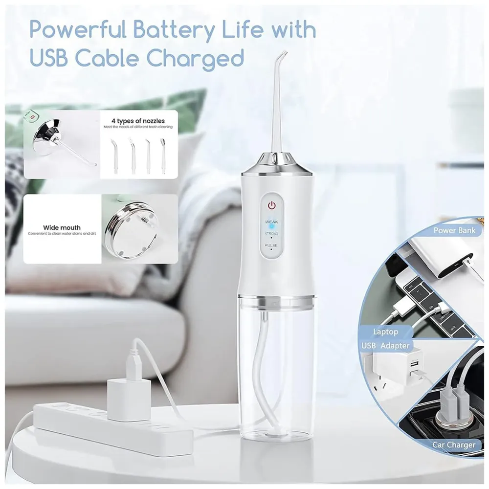 Water Flosser Portable Dental Water Jet Oral Teeth Irrigator Waterproof Tooth Cleaner Water Flosser Oral Flosser 3 Modes And 4 Nozzels 220 ML