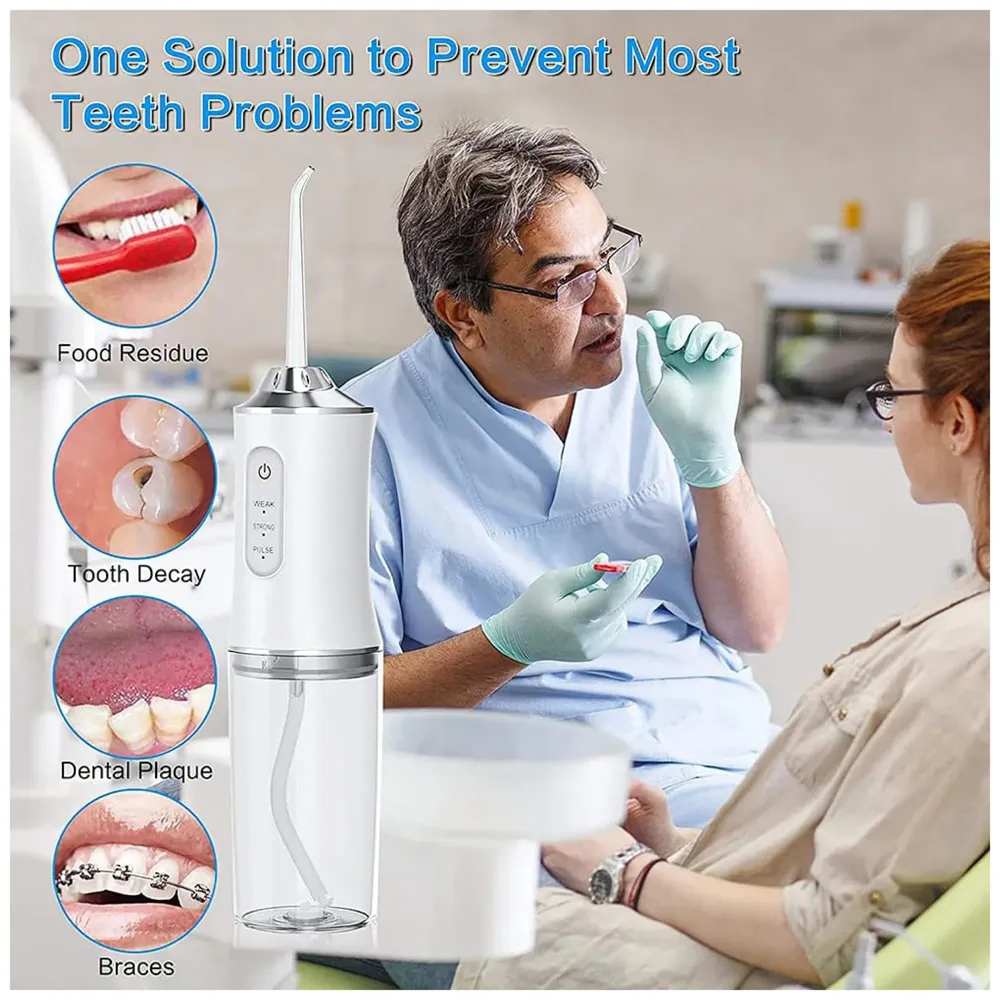 Water Flosser Portable Dental Water Jet Oral Teeth Irrigator Waterproof Tooth Cleaner Water Flosser Oral Flosser 3 Modes And 4 Nozzels 220 ML