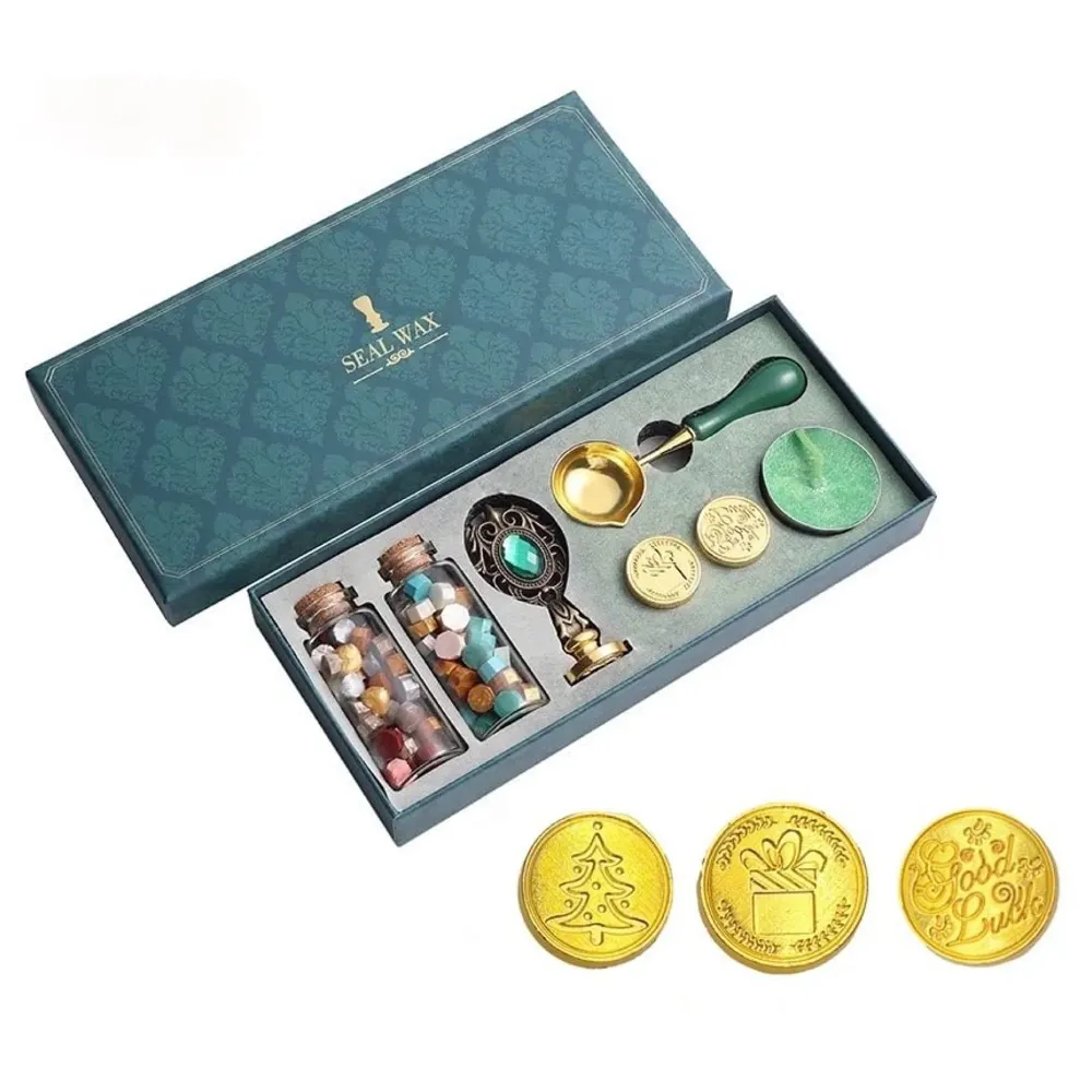 Wax Seal Stamp Kit, Wax Seal Kit, Seal Stamp Kit, Wax Seal Stamp for Craft with Wooden Handle, Sealing Wax Melting Spoon, Candles, and Fine Gift Box 3 Stamps