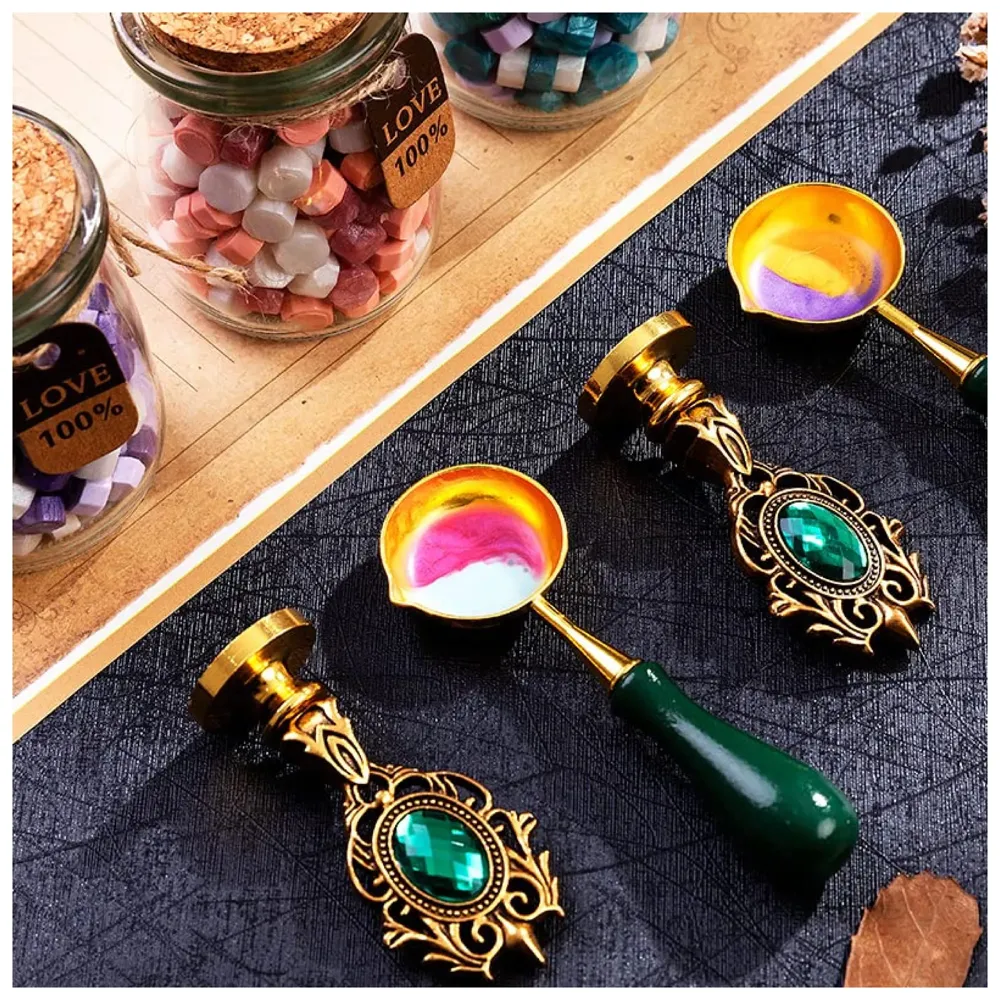 Wax Seal Stamp Kit, Wax Seal Kit, Seal Stamp Kit, Wax Seal Stamp for Craft with Wooden Handle, Sealing Wax Melting Spoon, Candles, and Fine Gift Box 3 Stamps - 3