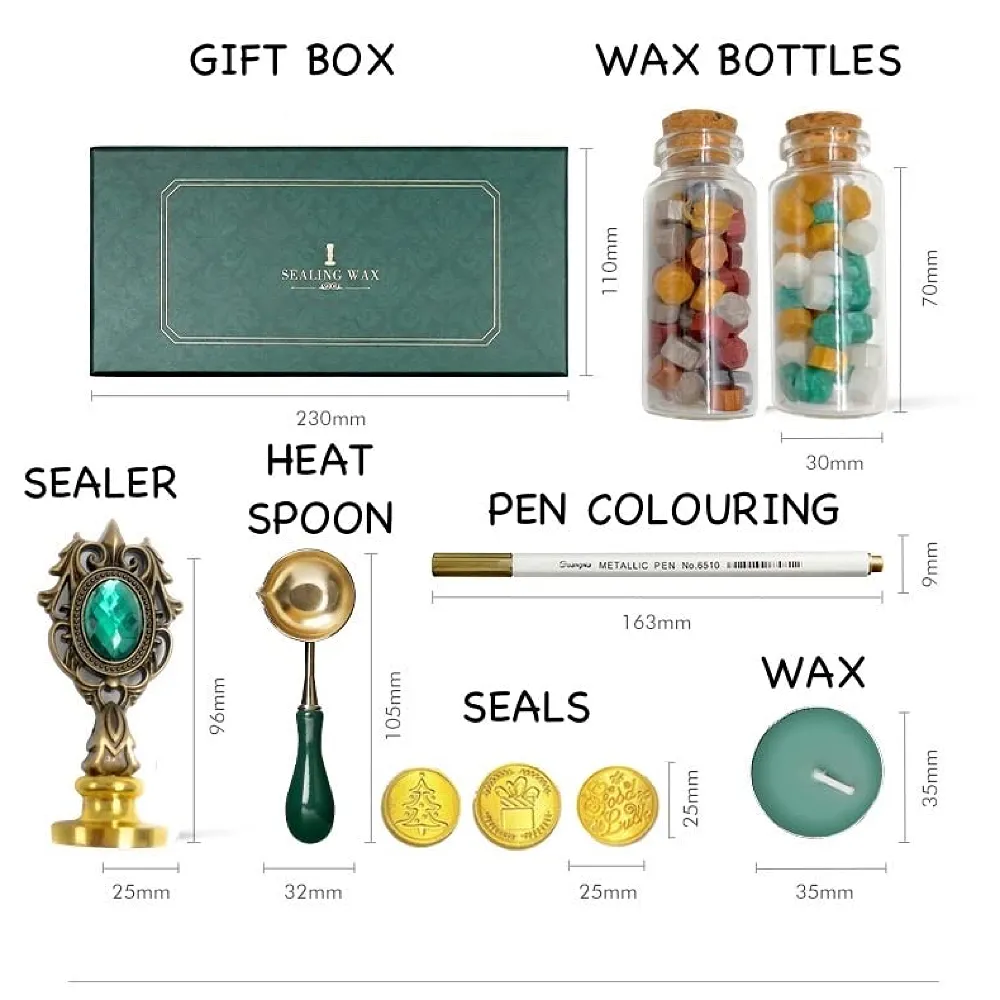 Wax Seal Stamp Kit, Wax Seal Kit, Seal Stamp Kit, Wax Seal Stamp for Craft with Wooden Handle, Sealing Wax Melting Spoon, Candles, and Fine Gift Box 3 Stamps