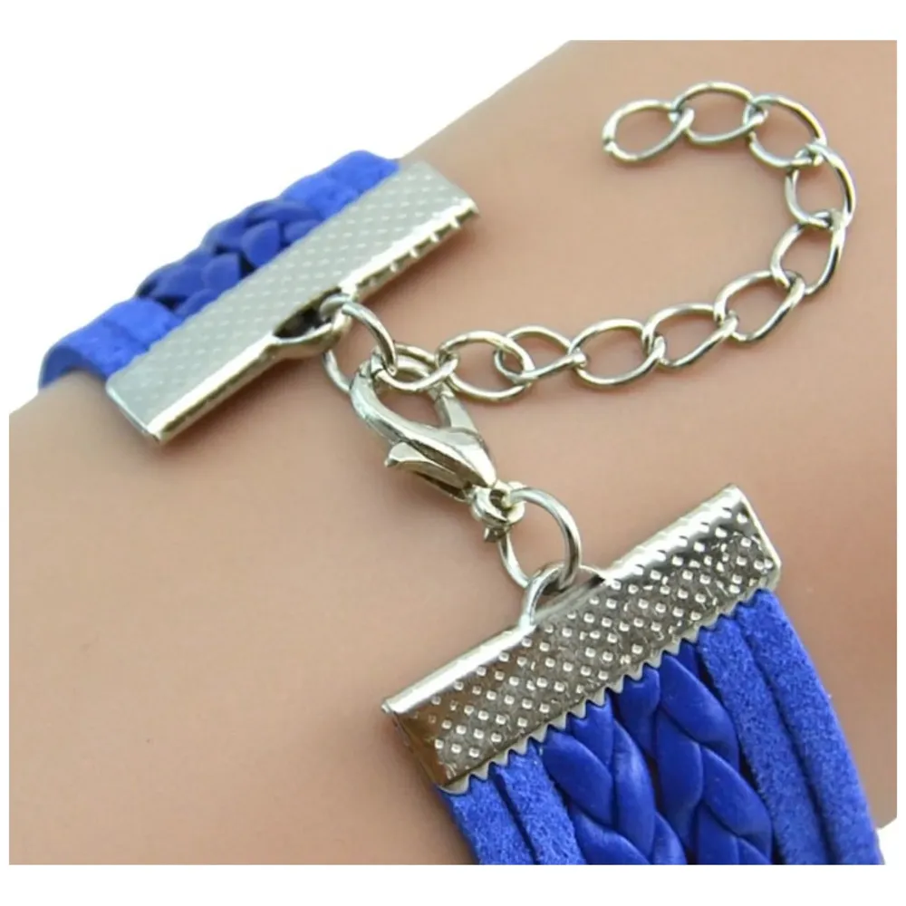 One Direction Heart Watch Charm Bracelet+Twin Hearts+One Direction+Leather JEANS BLUE - 2
