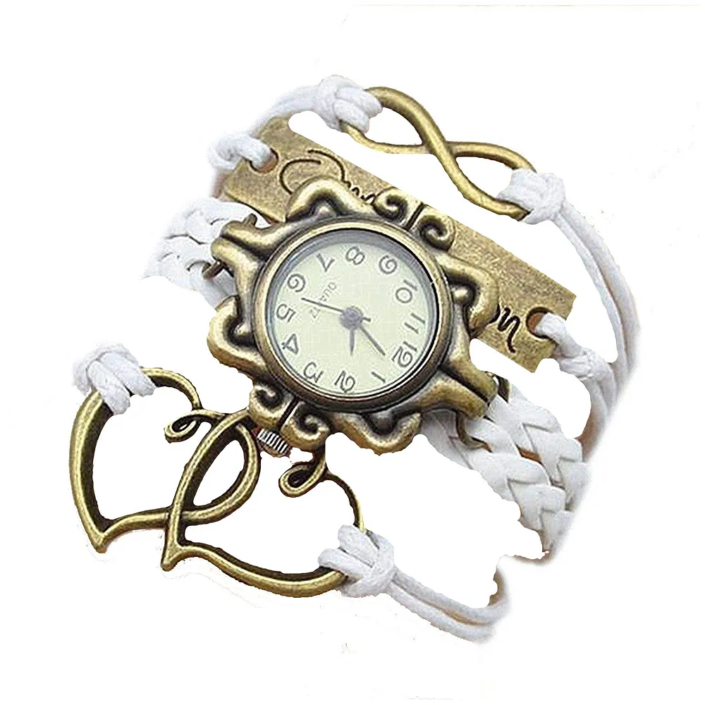One Direction Winter White Watch Charm Bracelet+Twin Hearts+Infinity+One Direction+Airplane+Leather Premium
