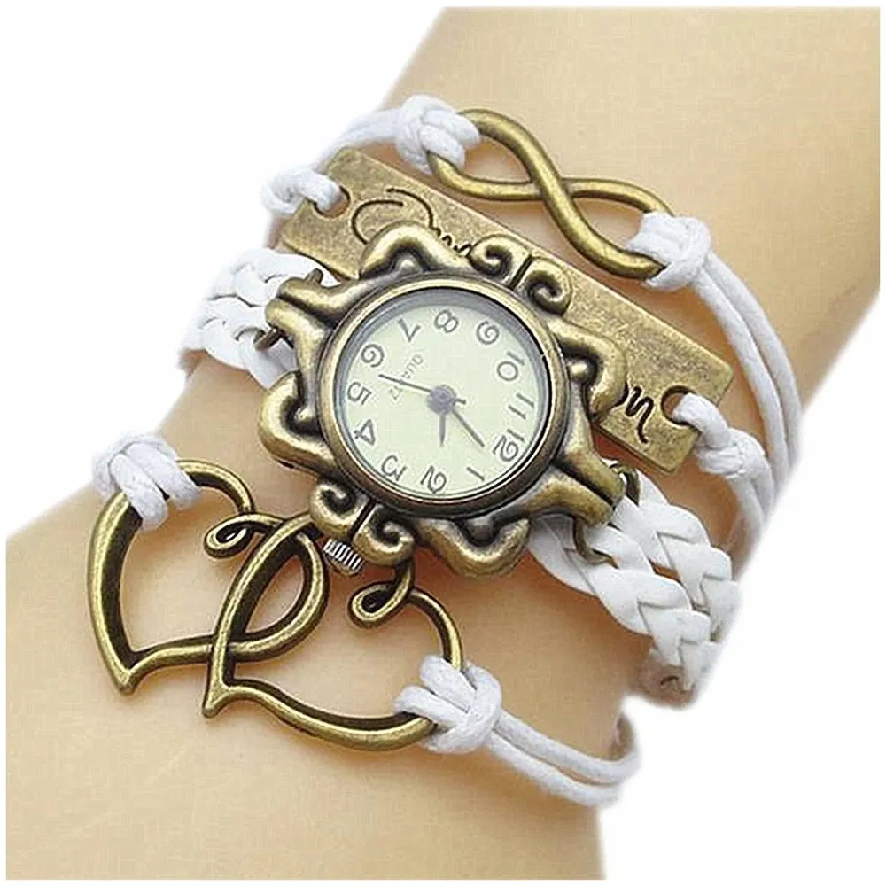One Direction Winter White Watch Charm Bracelet+Twin Hearts+Infinity+One Direction+Airplane+Leather