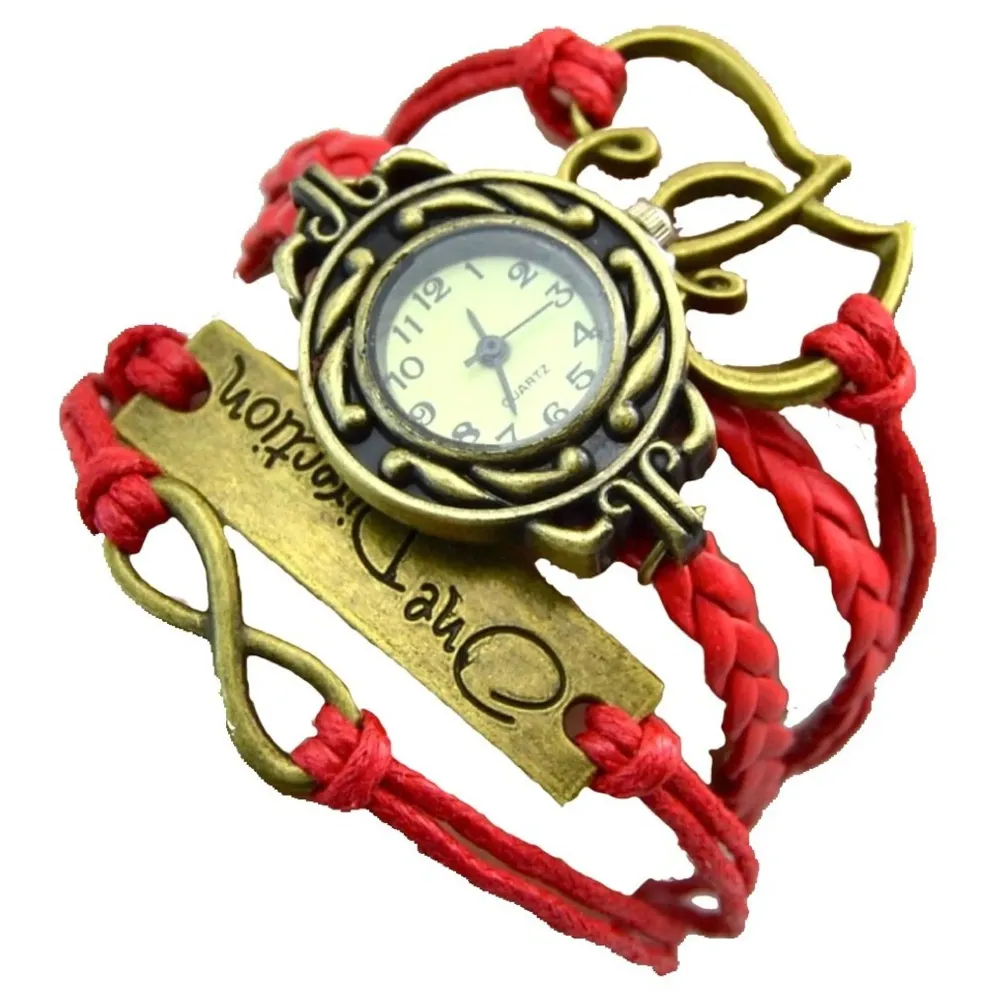 One Direction Passion RED Watch Charm Bracelet+Twin Hearts+Infinity+One Direction+Airplane+Leather