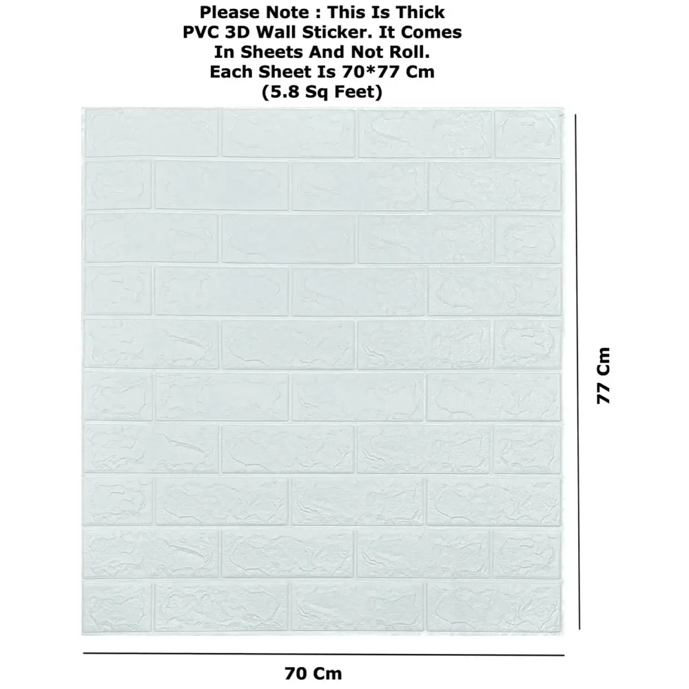 PVC Thick Wallpaper self Adhesive White Bricks wall Sticker with Glue Included for All wall Types (White Bricks, 12) - 2