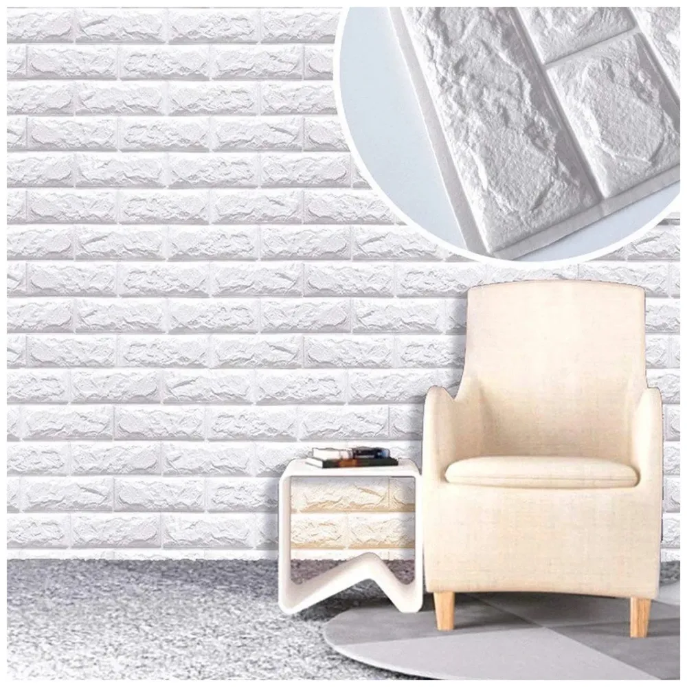 PVC Thick Wallpaper self Adhesive White Bricks wall Sticker with Glue Included for All wall Types (White Bricks, 1) - 9