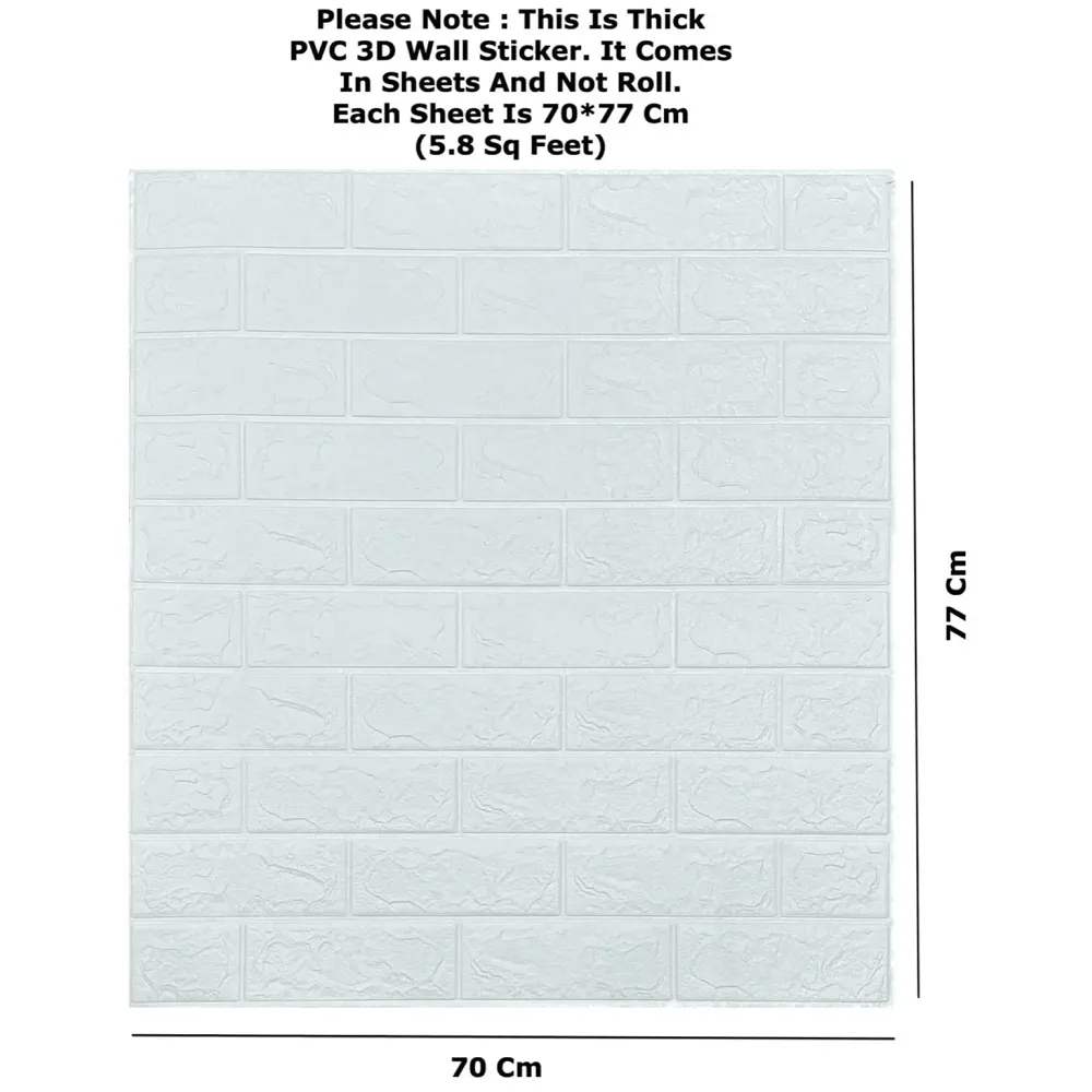 PVC Thick Wallpaper self Adhesive White Bricks wall Sticker with Glue Included for All wall Types (White Bricks, 20) - 2