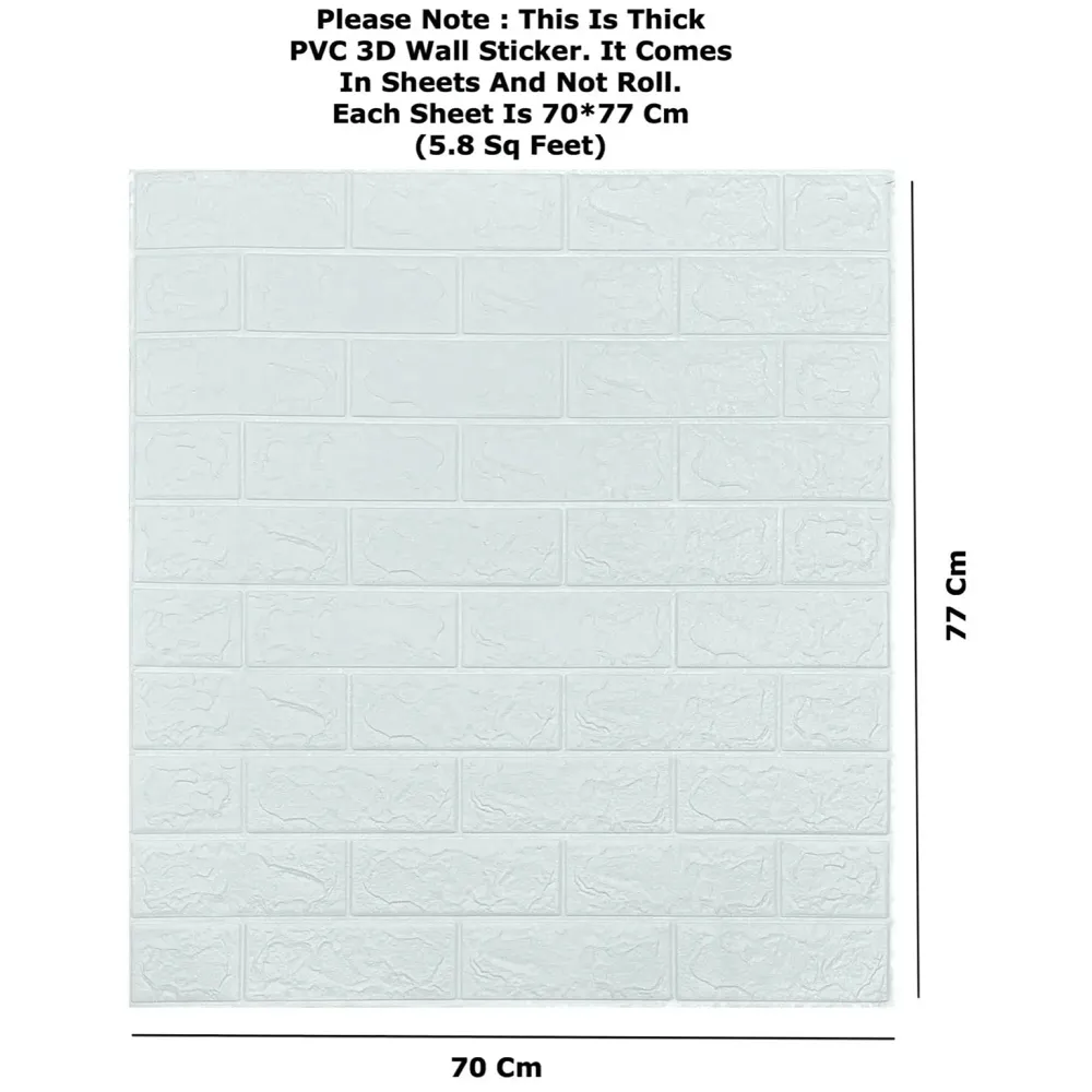 PVC Thick Wallpaper self Adhesive White Bricks wall Sticker with Glue Included for All wall Types (White Bricks, 30) - 2