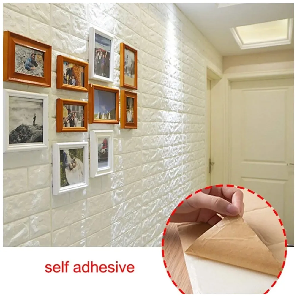 PVC Thick Wallpaper self Adhesive White Bricks wall Sticker with Glue Included for All wall Types (White Bricks, 50) - 3