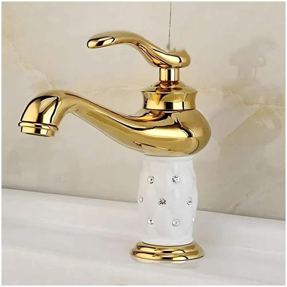 White Gold Basin Tap Faucet Mixer for Bathroom Toilet Wash Basins Hot and Cold Water 7 inch Height