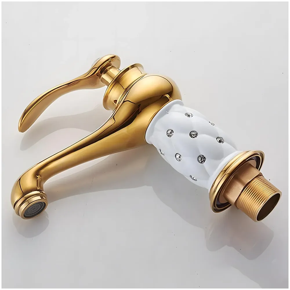 White Gold Basin Tap Faucet Mixer for Bathroom Toilet Wash Basins Hot and Cold Water 7 inch Height