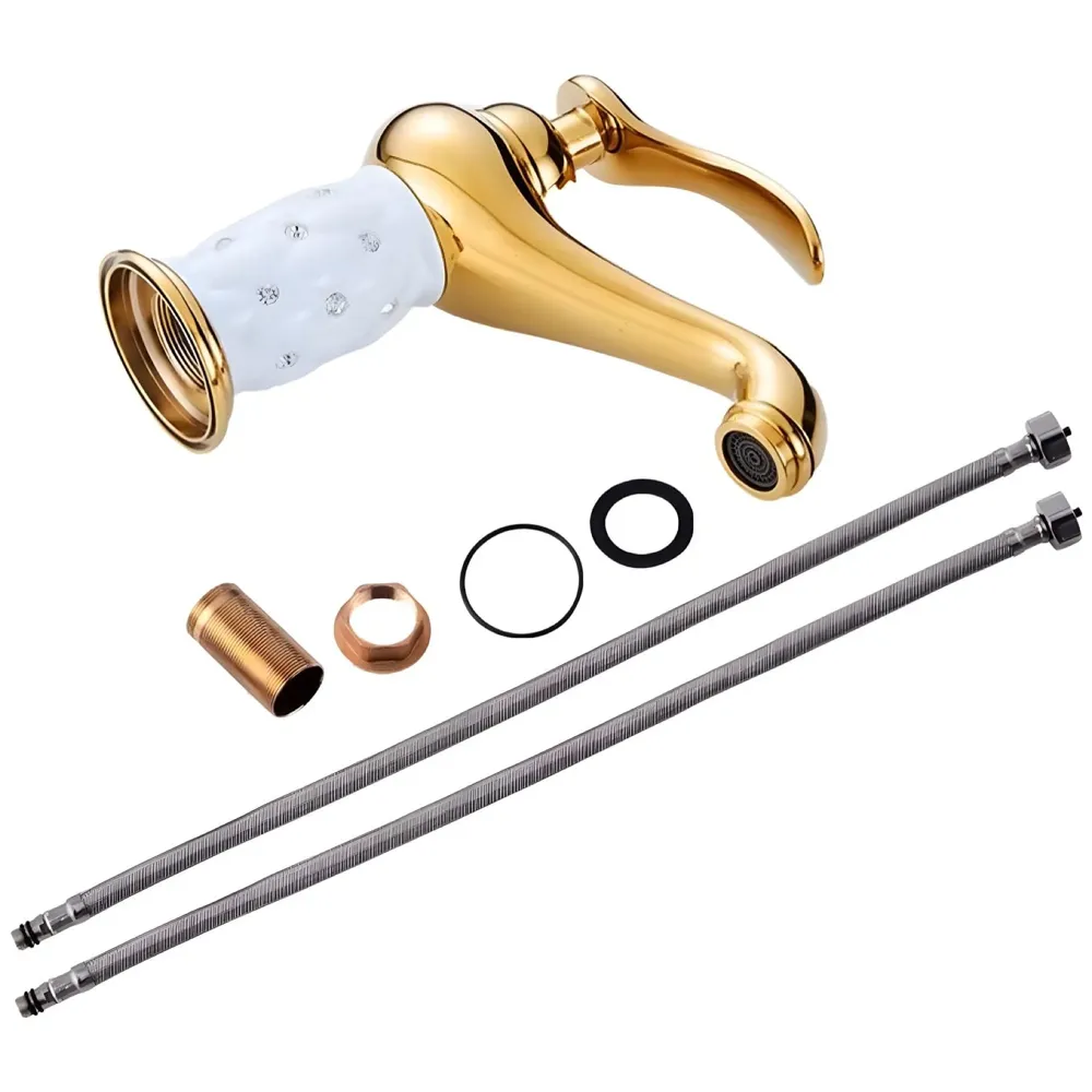 White Gold Basin Tap Faucet Mixer for Bathroom Toilet Wash Basins Hot and Cold Water 7 inch Height