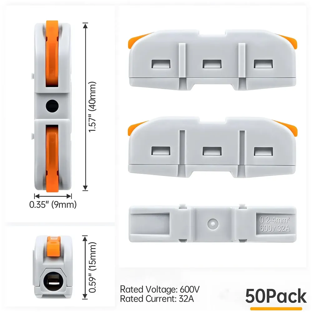 50 Pcs Wire Connector, 1 Conductor Compact Splicing Wire Connectors for Circuit Inline SPL-1 Clamp up to 4mm terminal connectors reusable electric. - 5