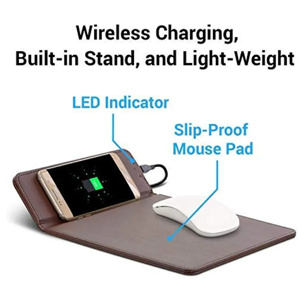 Wireless Charging Mouse Pad Station 5W for Galaxy Note Series and Standard Charge for iPhone X and 8 (Brown)