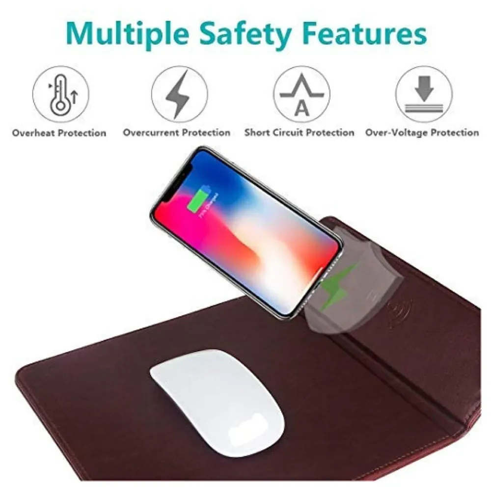 Wireless Charging Mouse Pad Station 5W for Galaxy Note Series and Standard Charge for iPhone X and 8 (Brown)