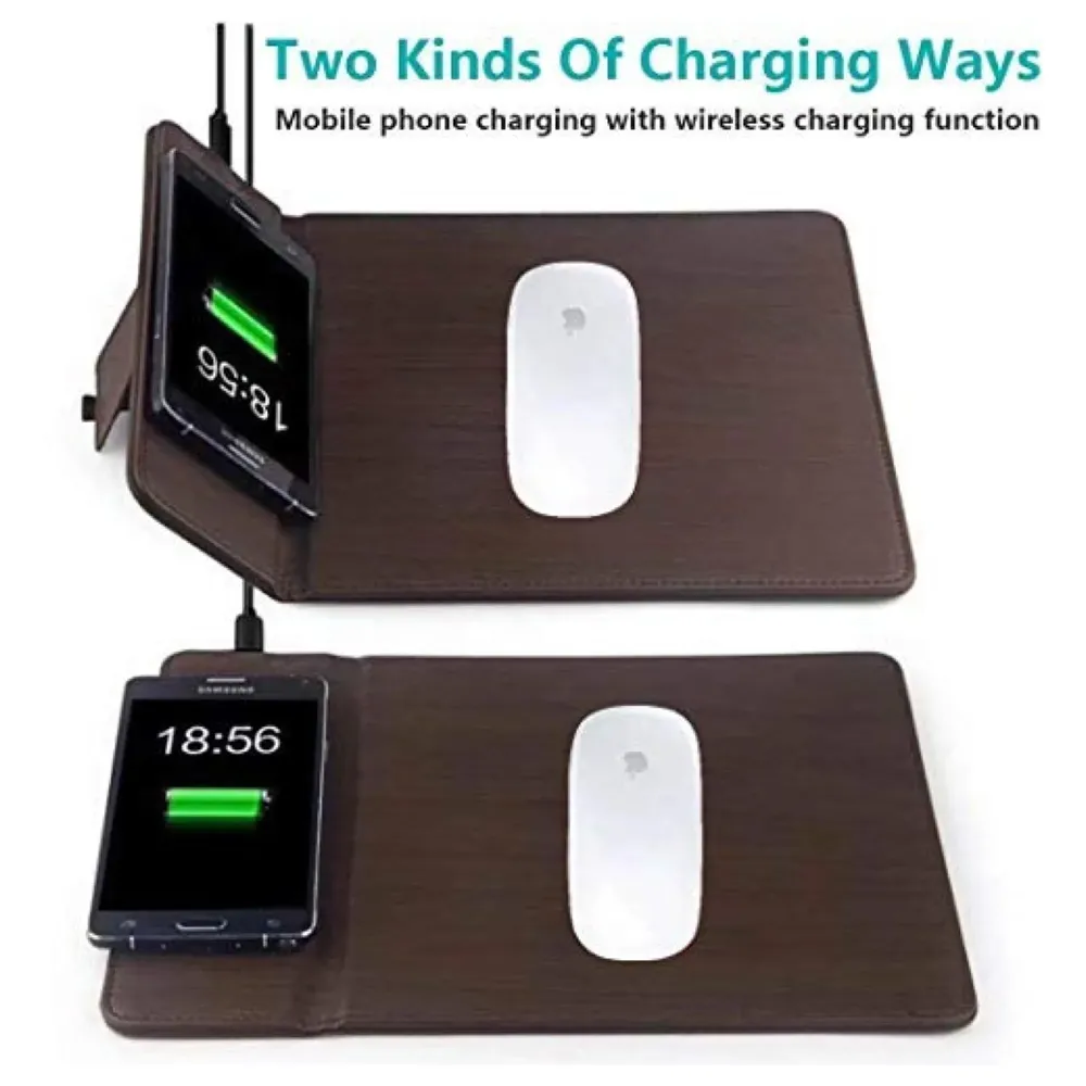 Wireless Charging Mouse Pad Station 5W for Galaxy Note Series and Standard Charge for iPhone X and 8 (Brown)