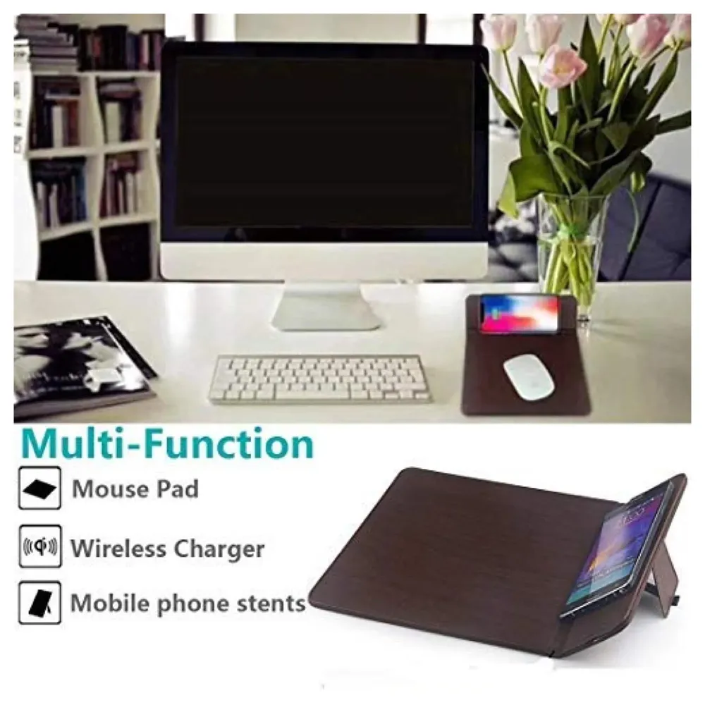 Wireless Charging Mouse Pad Station 5W for Galaxy Note Series and Standard Charge for iPhone X and 8 (Brown)