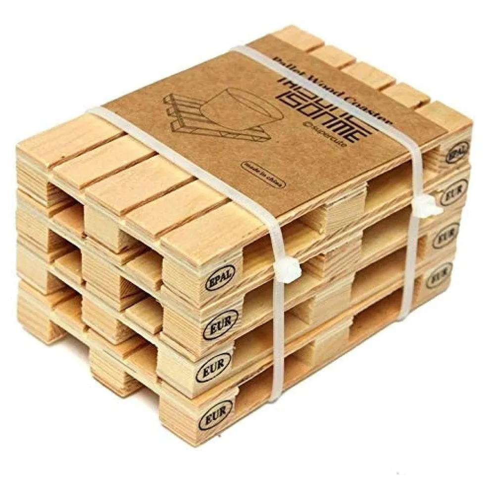 Set of 4 Pallet Wood Beverage Drink Coasters. for Wine Glasses and Bottles, Whiskey, Beer Cocktail Glasses. Suitable for Bar, Home and Office. Premium