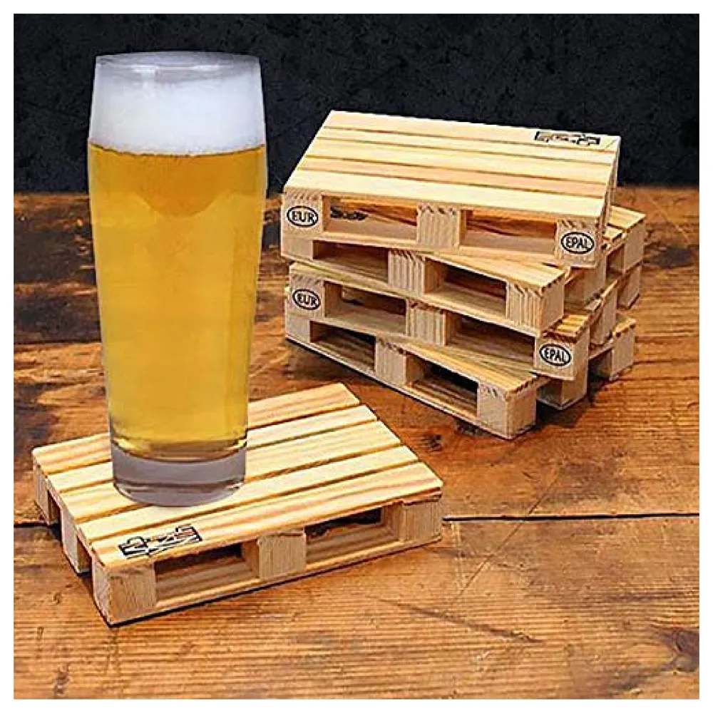 Set of 4 Pallet Wood Beverage Drink Coasters. for Wine Glasses and Bottles, Whiskey, Beer Cocktail Glasses. Suitable for Bar, Home and Office. Premium
