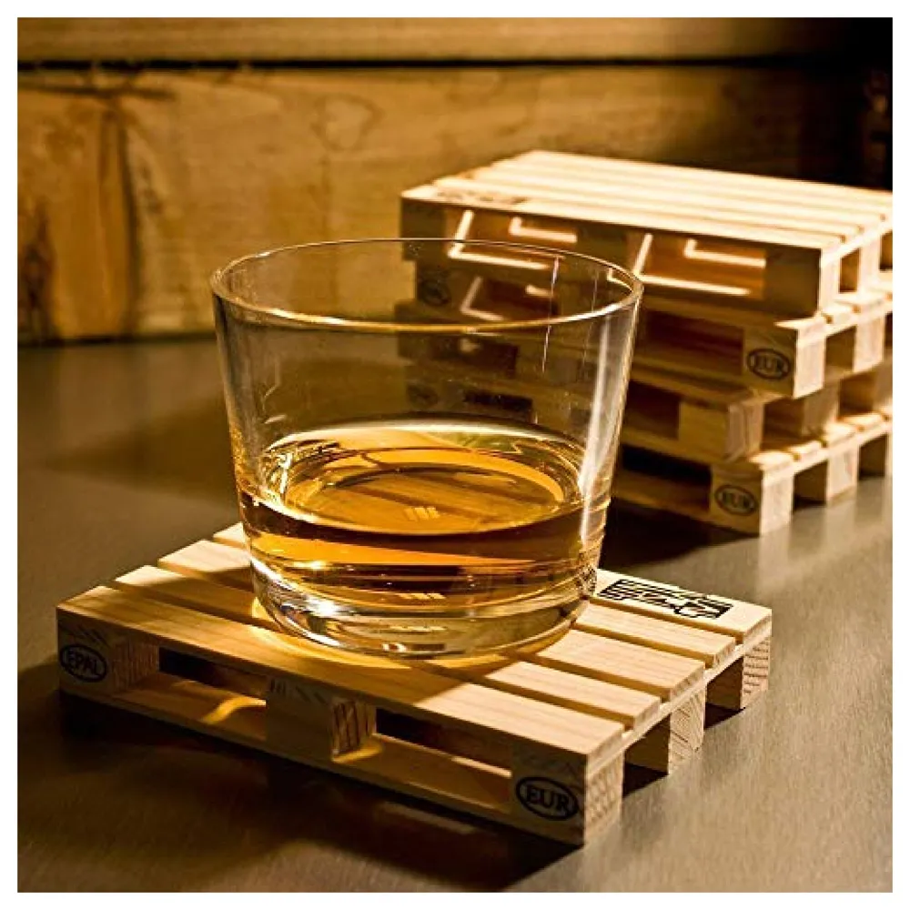 Set of 4 Pallet Wood Beverage Drink Coasters. for Wine Glasses and Bottles, Whiskey, Beer Cocktail Glasses. Suitable for Bar, Home and Office. Premium