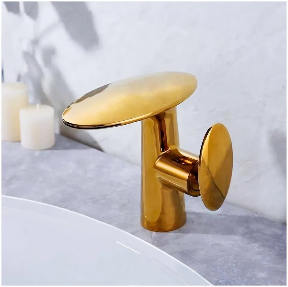 Waterfall Gold Faucet Tap Mixer Hot and Cold Heavy Single Lever Basin Mixer 15.5 Cm 360 Degree Rotating Spout and Ceramic Cartridge for Bathroom Wash Basins - 5