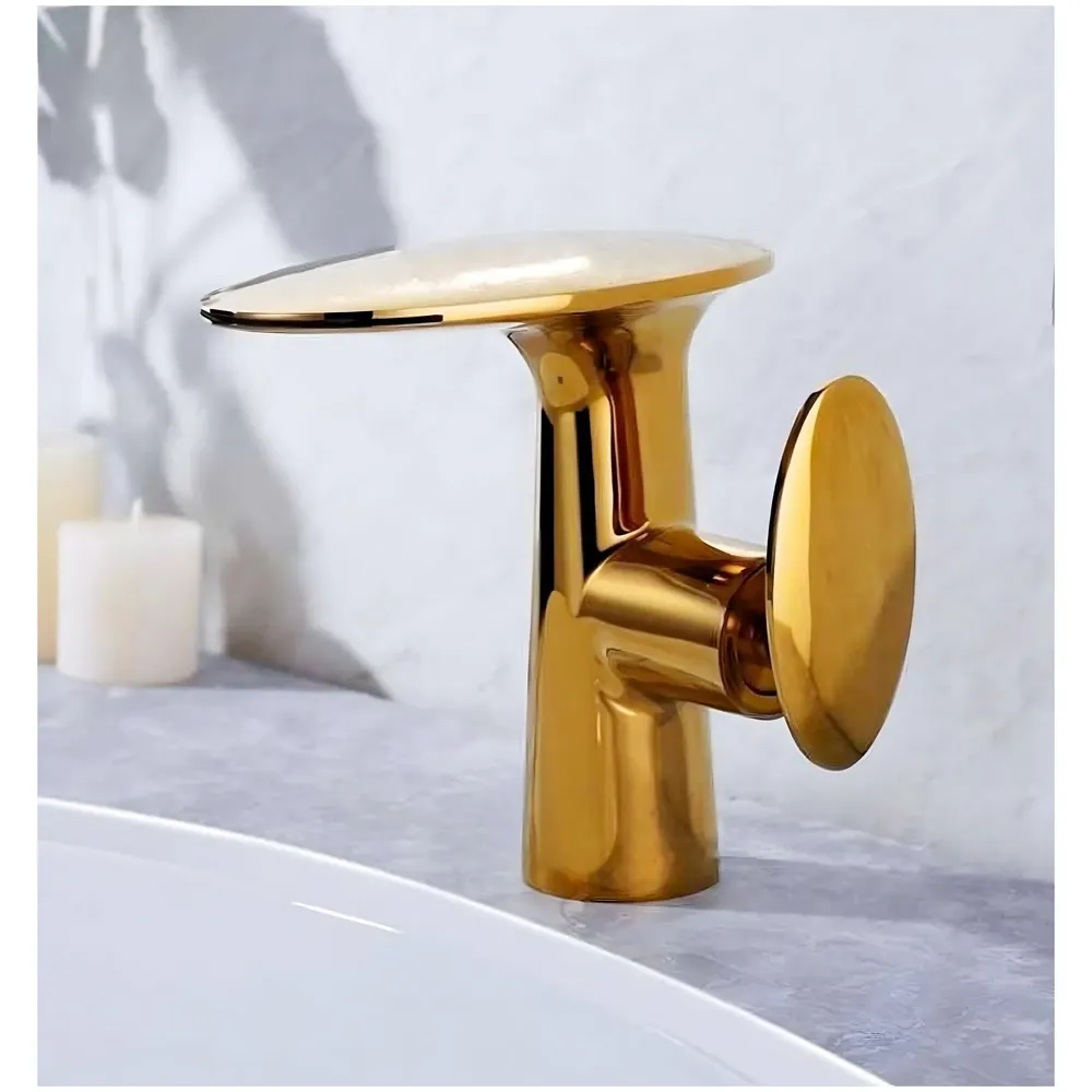Waterfall Gold Faucet Tap Mixer Hot and Cold Heavy Single Lever Basin Mixer 15.5 Cm 360 Degree Rotating Spout and Ceramic Cartridge for Bathroom Wash Basins - 6