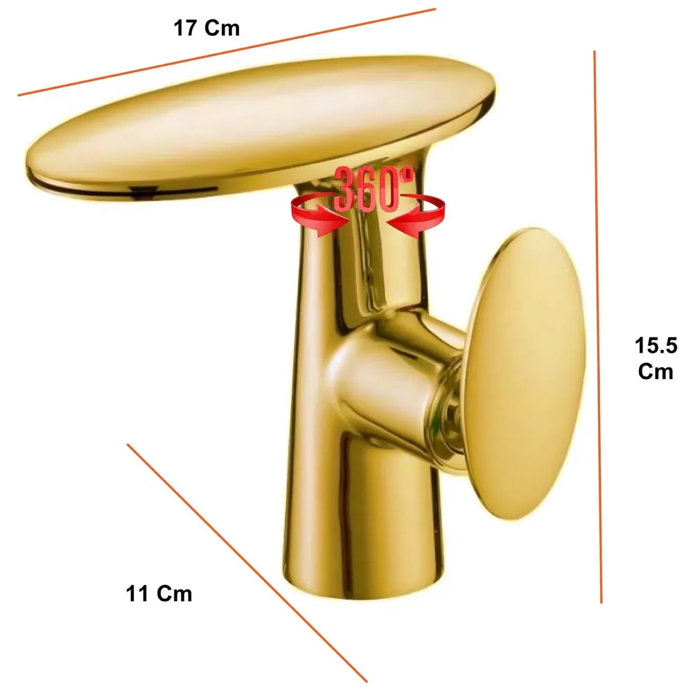 Waterfall Gold Faucet Tap Mixer Hot and Cold Heavy Single Lever Basin Mixer 15.5 Cm 360 Degree Rotating Spout and Ceramic Cartridge for Bathroom Wash Basins